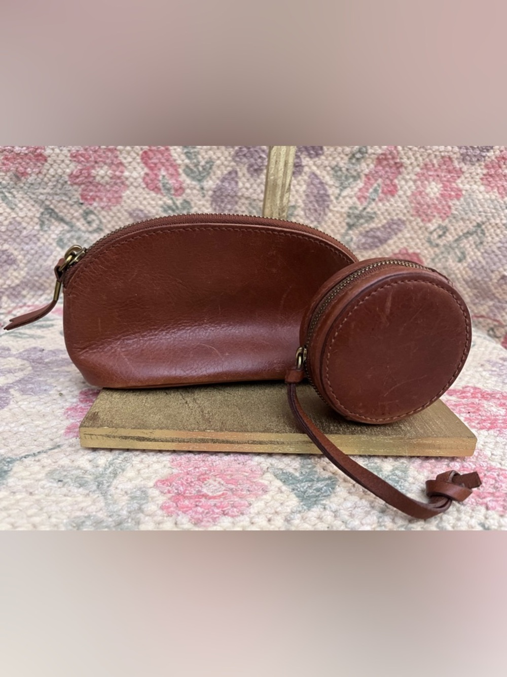 Madewell Brown Leather Cosmetic Bag & Circle Pouch Bundle